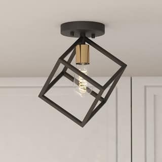 Deering 10.25-in W LED Compatible Matte Black and Gold Satin Brass Contemporary Flush Mount Ceiling Light Fixture