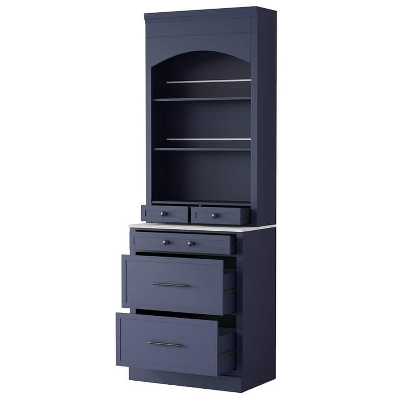 Modern Freestanding Tall Kitchen Pantry Kitchen Hutch with Storage Drawers and Adjustable Shelf (Set of 2)