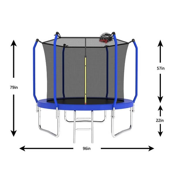8 ft. Round Outdoor Trampoline with Enclosure Net and Basketball Hoop