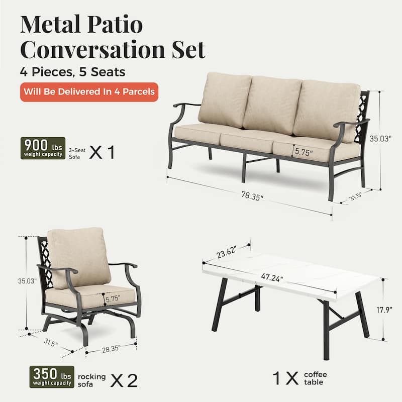 MAISON ARTS Patio Conversation Sets 5/7/9-Seat, Sofa Set with 2 Single Sofa Chairs, 3-Seater Sofa, Ottoman and Coffee Table