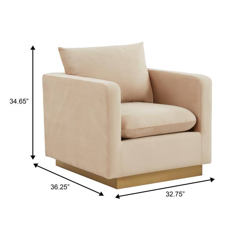 Nervo Velvet Modern Single Seater Sofa, Accent Arm Chair with Gold Stainless Steel Square Base for Living Room & Bedroom - 32.67