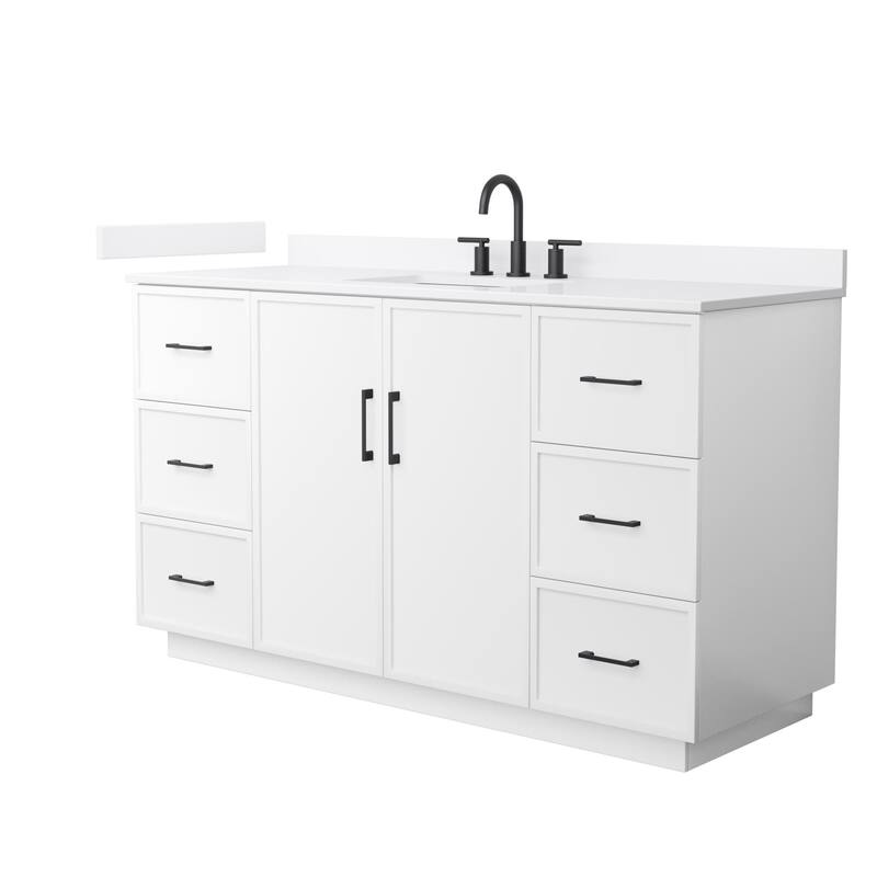 Wyndham Collection WCH7474-60S-QTZ-US3MXX Elan TK 60" Free Standing - White / White Quartz Top / Matte Black Hardware