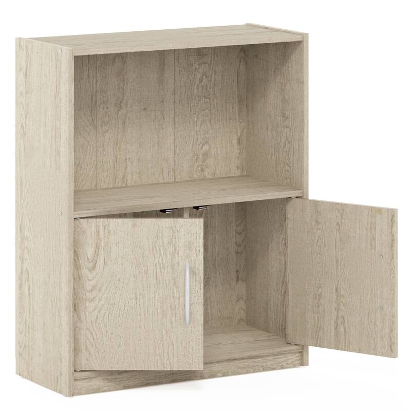Furinno Gruen 2-Tier Open Shelf Bookcase with 2 Doors Storage Cabinet - Metropolitan Pine