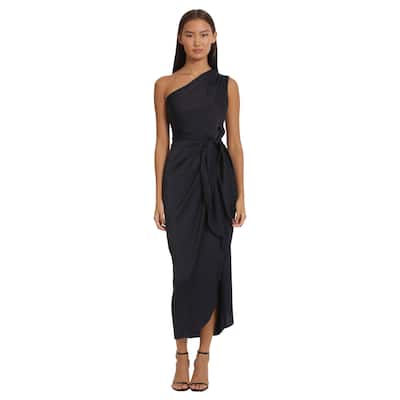 Donna Morgan One Shoulder Tie Waisted Draped Dress