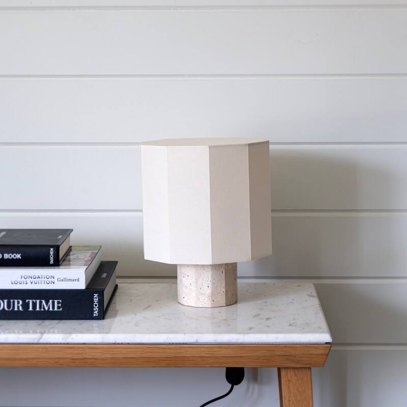 Brightech Cleo LED Natural Beige Stone Boho Modern Dimmable Bedside Nightstand Desk Lamp