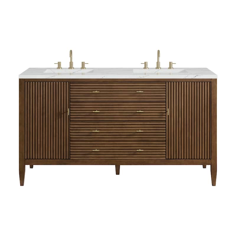 James Martin Vanities 485-V60D-3ENC Myrrin 60" Double Basin Wood - Mid-Century Walnut - Walnut Finish