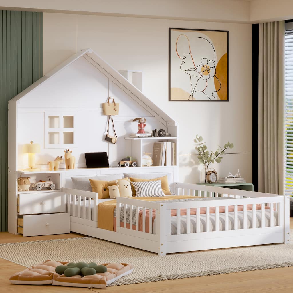 Full Size Platform Bed with Storage And Charging Station -Featuring Expandable Desk, USB Ports