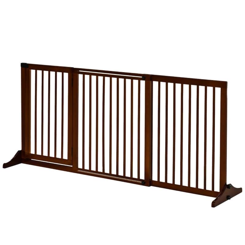 Wooden Pet Gate with Adjustable Length Perfect for Small to Medium Dogs - Brown