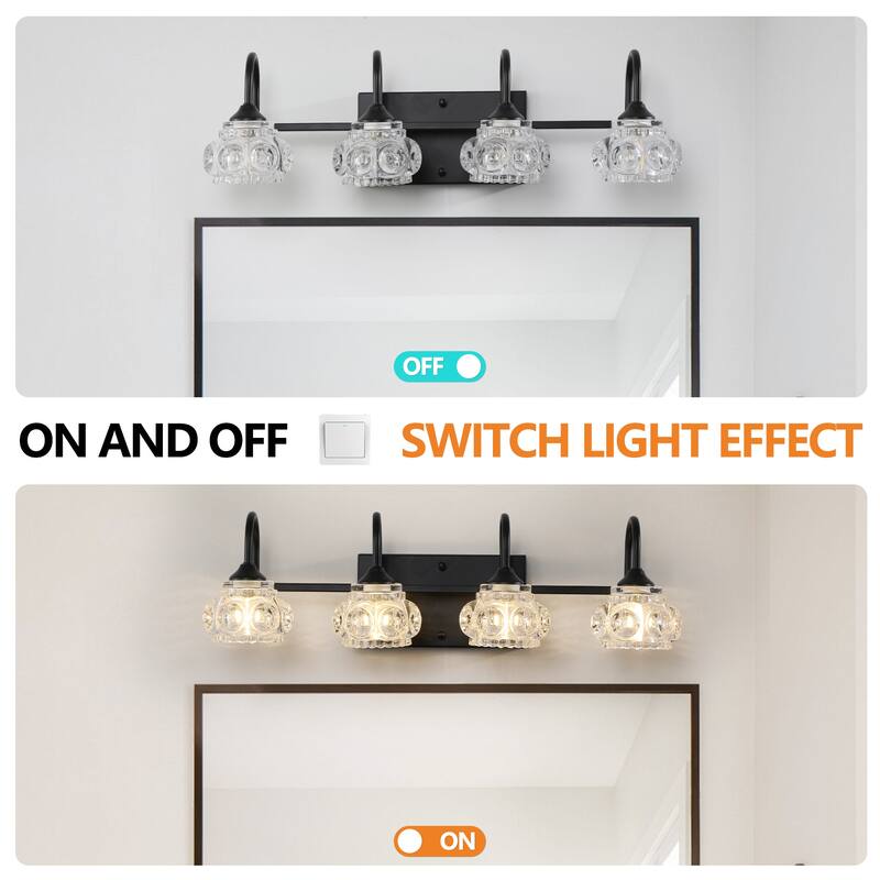 23" Modern Crystal Bathroom Vanity Light, 4-Light Wall Sconce with Clear Glass Shade, Elegant Wall Mount Lighting for Bathroom