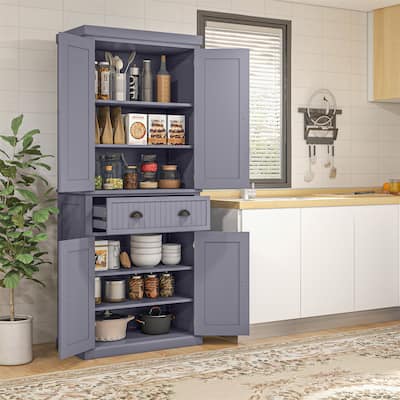 Freestanding Tall Storage Cabinet with 4 Doors, Drawer and 3 Adjustable Shelves
