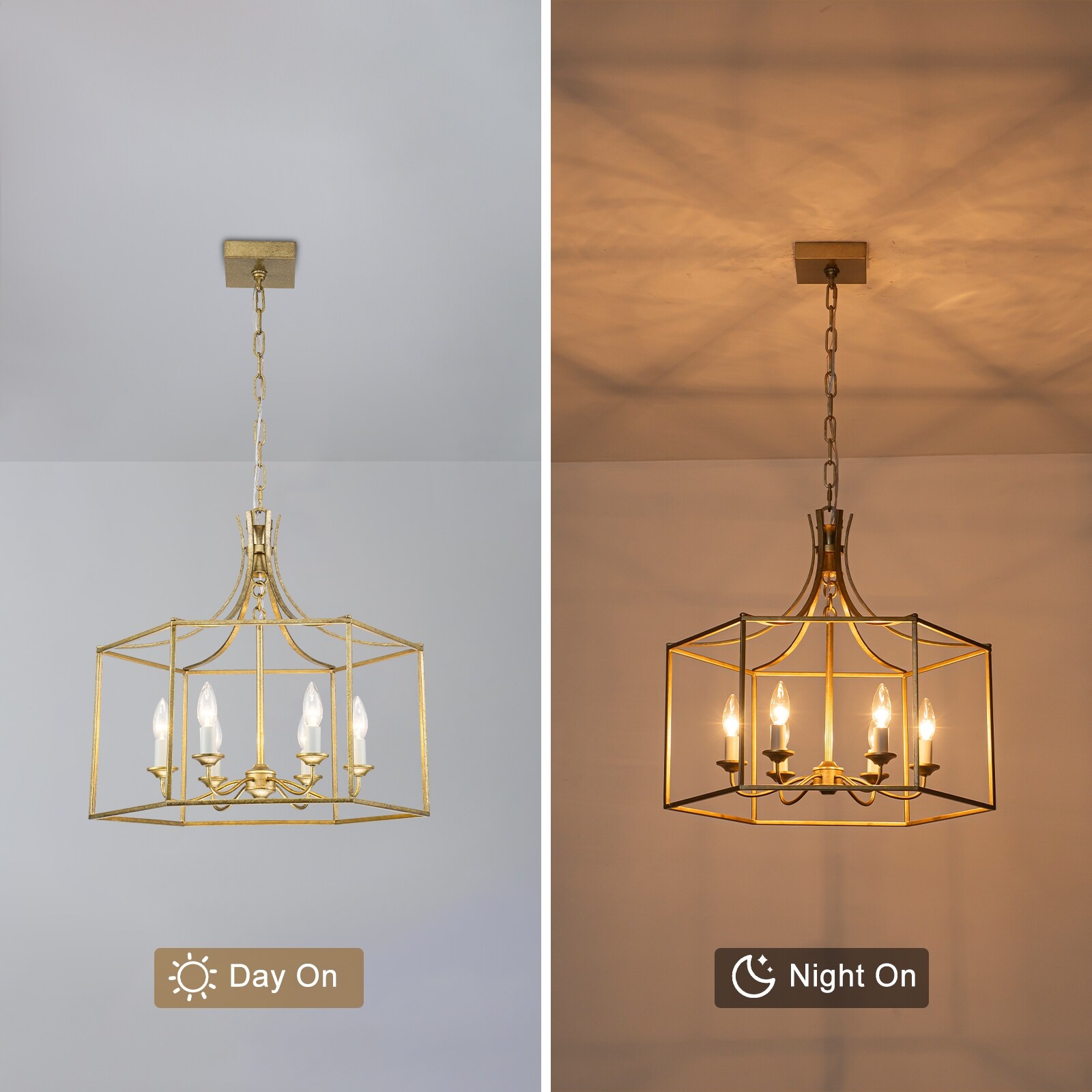 6-Light Gold Geometric Cage Chandelier Candle-Style Traditional