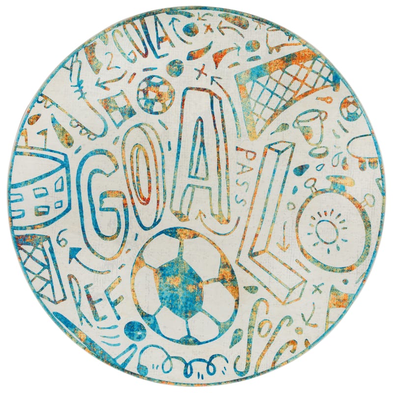 Katie Merz SPORTSGLYPHS Soccer Area Rug - 6' Round - Cream