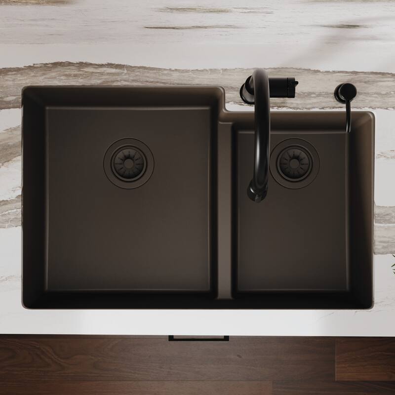 Karran Undermount Large/Small Bowl Quartz Kitchen Sink - 32" x 21.25" x 9" - 32" x 21.25" x 9"