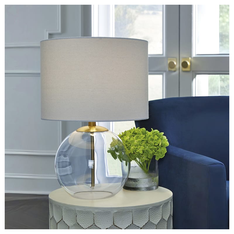 Ashley Furniture Samder Clear & Brass Glass Table Lamp - 14"W x 14"D x 21"H
