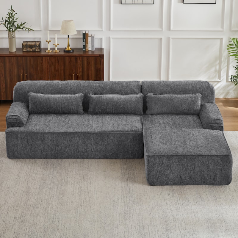 Floor Standing Chenille L-shape Chaise Sectional Sofa with Side Pocket