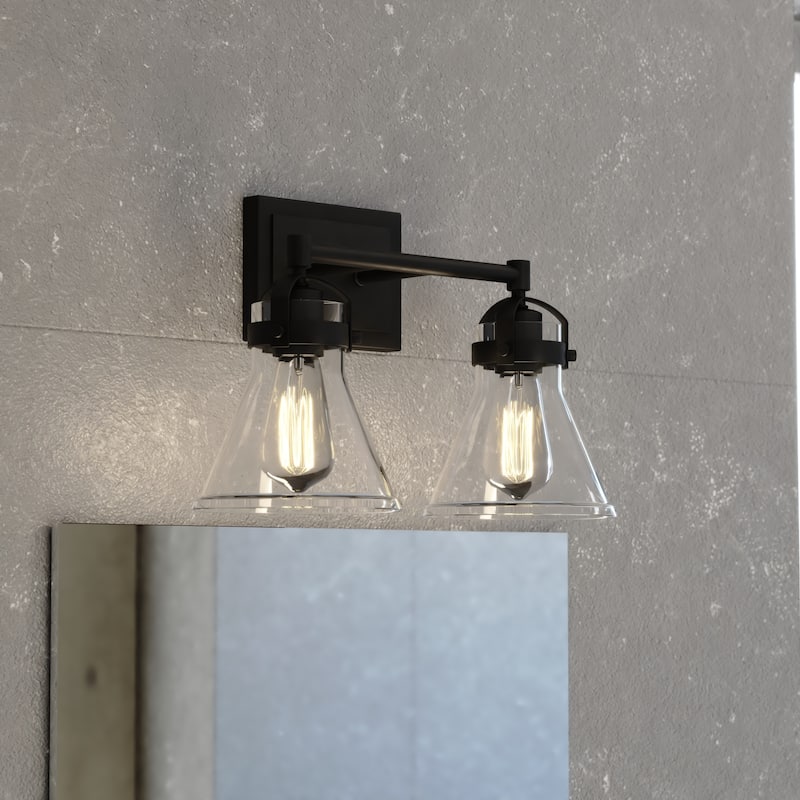 Mason Farmhouse Black Bathroom Vanity Light Fixture Clear Glass - Charcoal Black - 16-in W x 10.25-in H x 8-in D