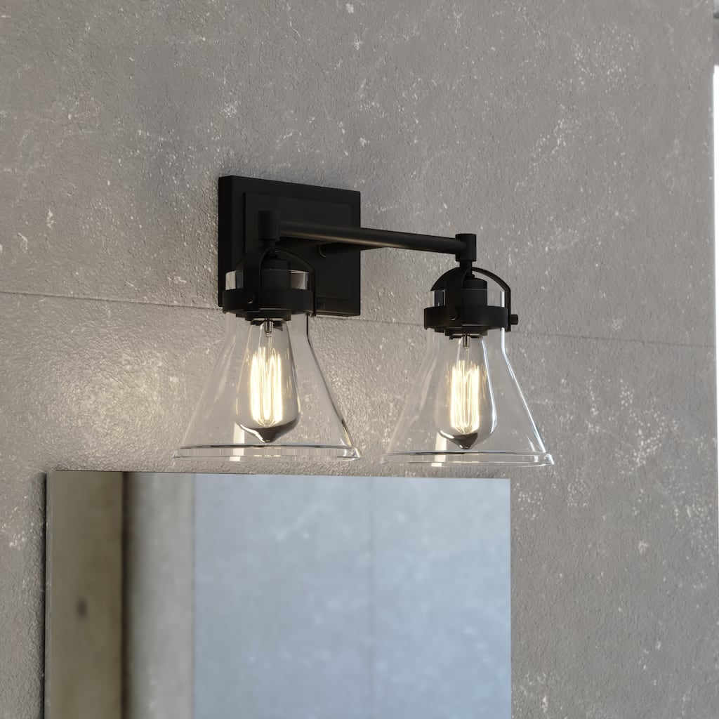 Mason Charcoal Black Farmhouse Bathroom Vanity Lighting Fixture Clear Glass Shade, Dimmable LED Compatible Over the Mirror Mount