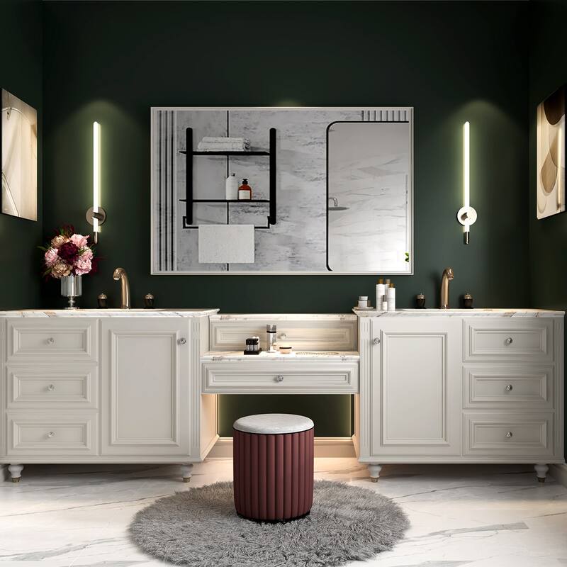 40x30inch Rectangular Wall-mounted Beveled Bathroom Mirror,Square Angle Metal Frame Wall Mounted Bathroom Mirrors