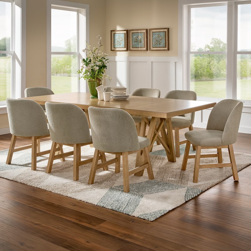 Harstad 72"-90" Wood Finish Extendable Dining Set by iNSPIRE Q Modern - Dining Table + 8 Side Chairs - Oak Wash