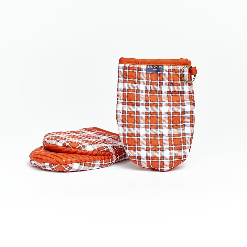 Nautica Home Red Plaid 100% Cotton Mini Oven Mitt With Silicone Palm (Set of 2)