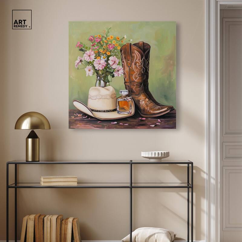 Spring Green Cowboy Necessities Canvas by Art Remedy, Gallery Wrapped