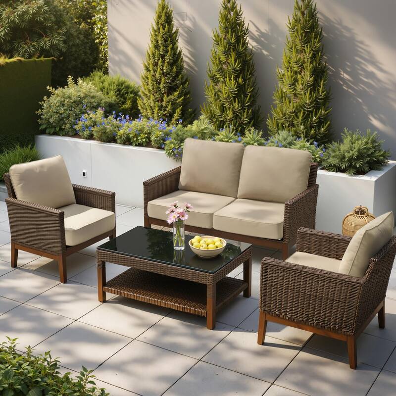 24''Wx24''Dx5.5''in T Outdoor Indoor Patio Premium Fabric Seat Cushions Set (Seat & Back)