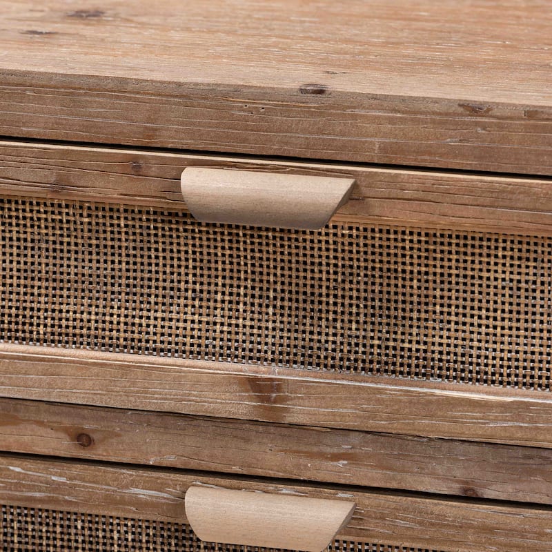 Calida Whitewashed Natural Brown Wood and Rattan 3-Drawer Cabinet