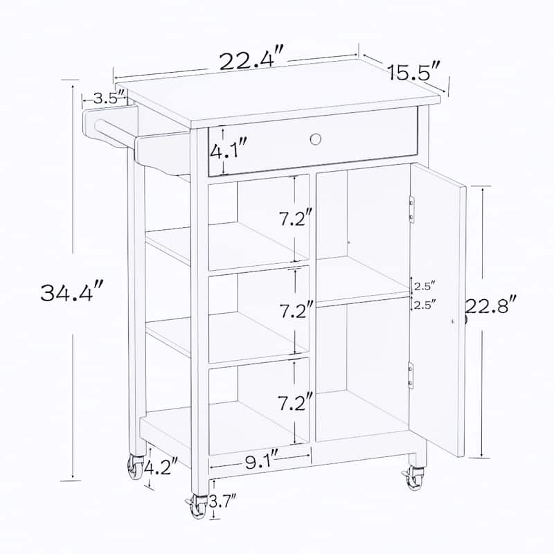 Kitchen Island Rolling Cart with Adjustable Shelves and Towel Rack, Rubberwood Top