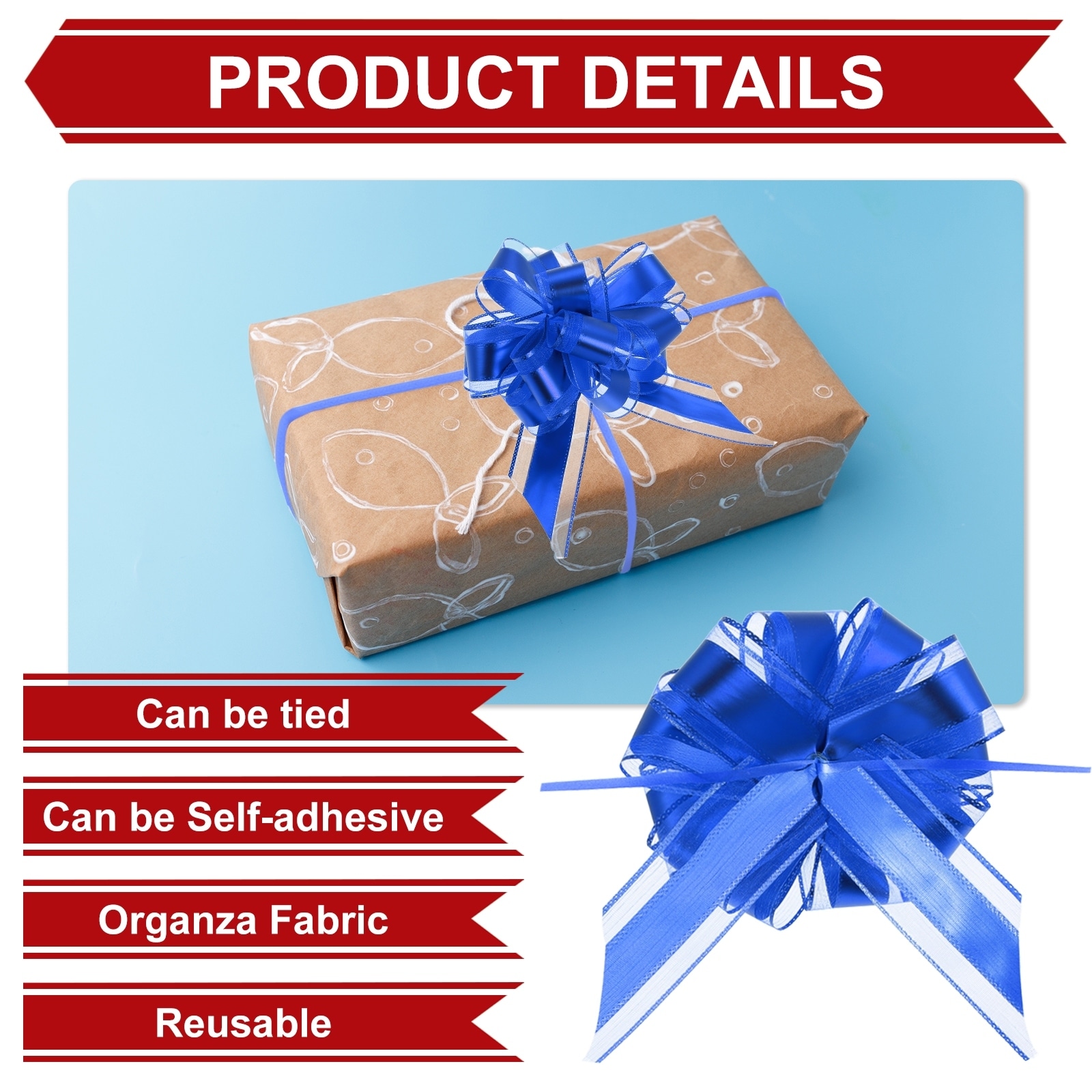 8-Pack Large Bows for Gift Wrapping, Reusable Ribbon Bow - 20 x 15 cm