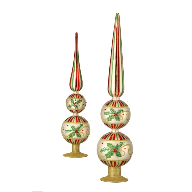 16.5-22" Holly Stripe Glass Finial Set of 2
