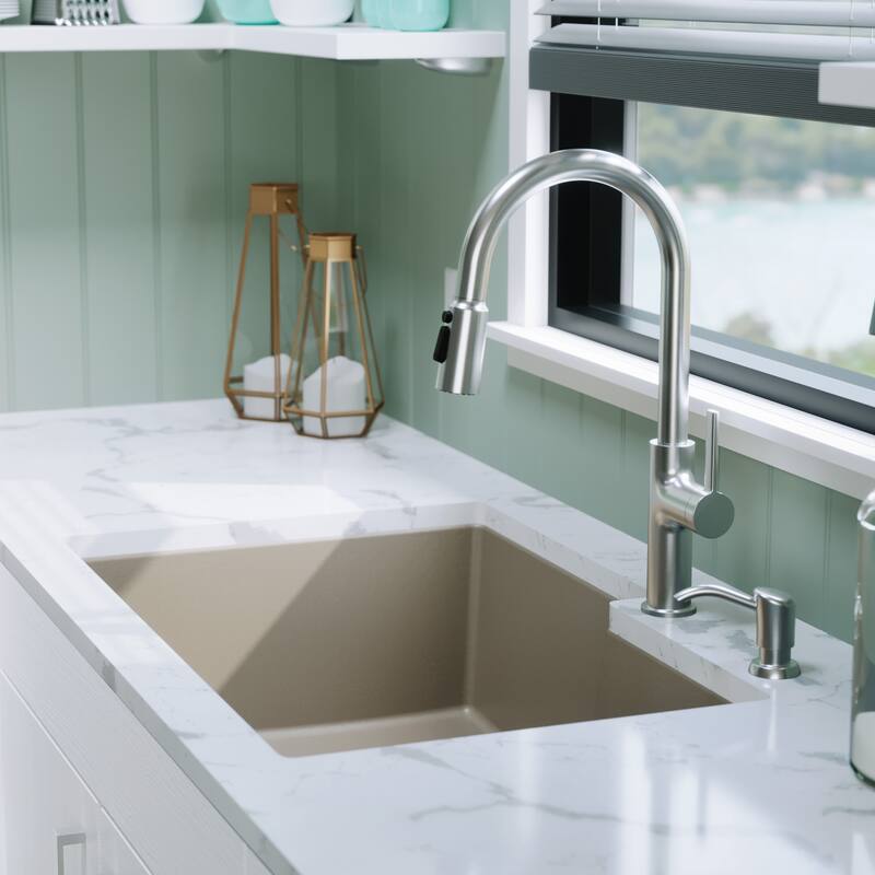 Karran Undermount Large/Small Bowl Quartz Kitchen Sink - 32" x 21.25" x 9" - 32" x 21.25" x 9"