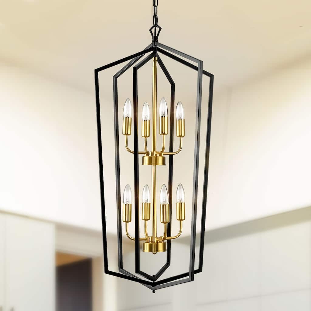 8-Lights Lantern Metal Black Chandelier Kitchen Pendant Lamp