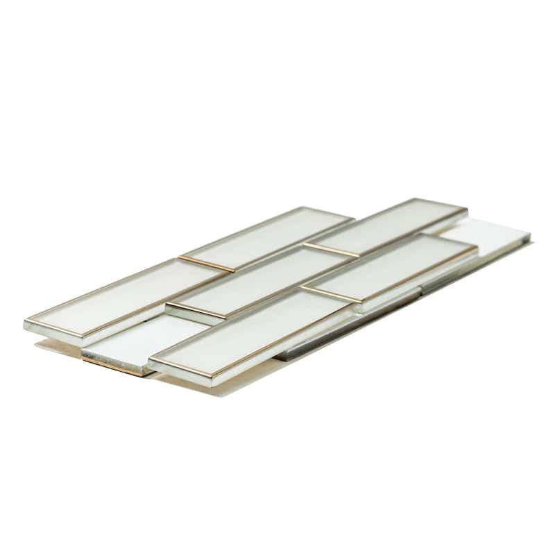 The Tile Life Athena 2x6 White/ Gold Brick Glossy Glass Mosaic Tile for Backsplash & Walls