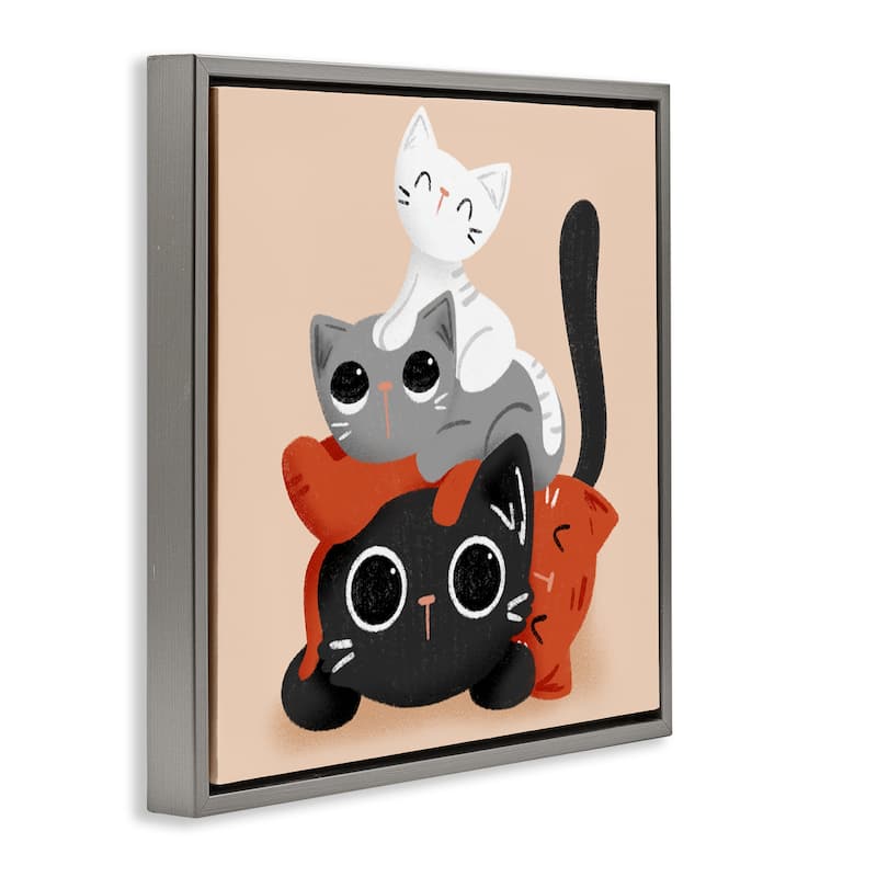 Stupell Stacked Cats Pile Framed Floater Canvas Wall Art Design By Sarah Hickman