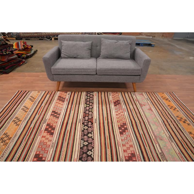 Hand Woven Oriental 100% Wool Carpet Southwestern Tribal Multi-Colored Kilim Area Rug - 9' 0'' X 5' 0''