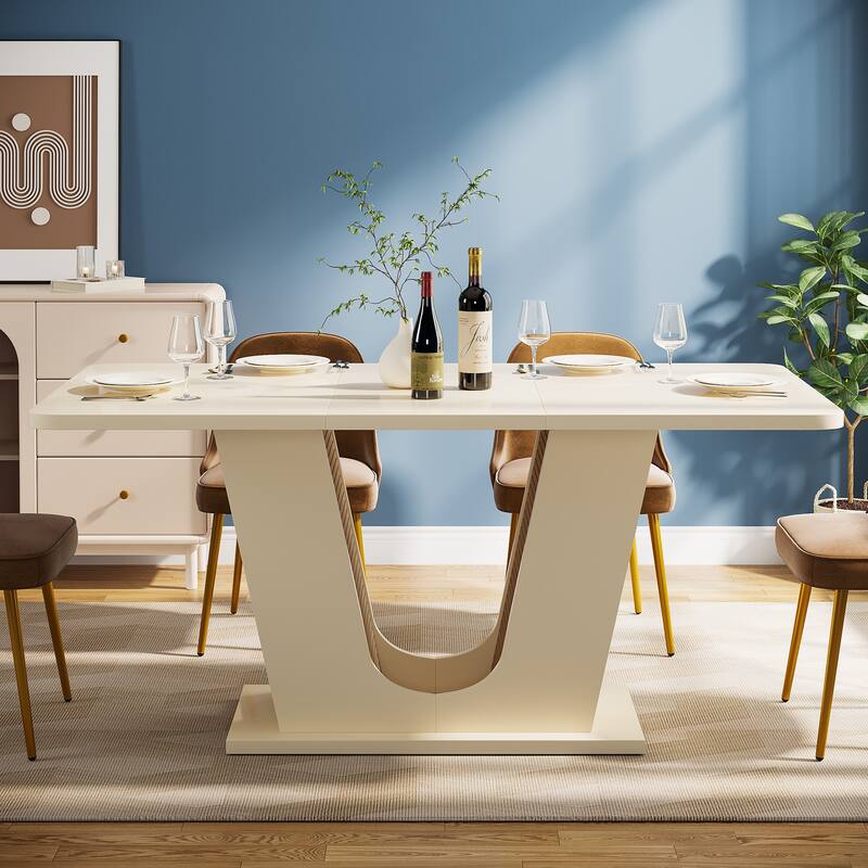 55'' Modern Off White Dining Table for 4-6