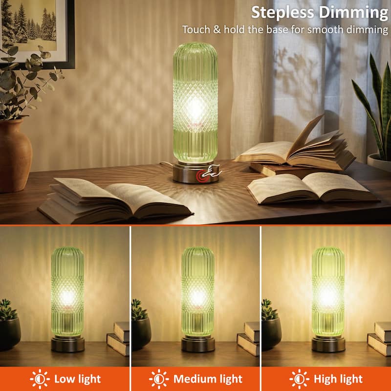 11.6'' Touch Control Glass Table Lamp with Antique Bronze Base, UL Listed, bulb not included - Bedside & Accent Lamp