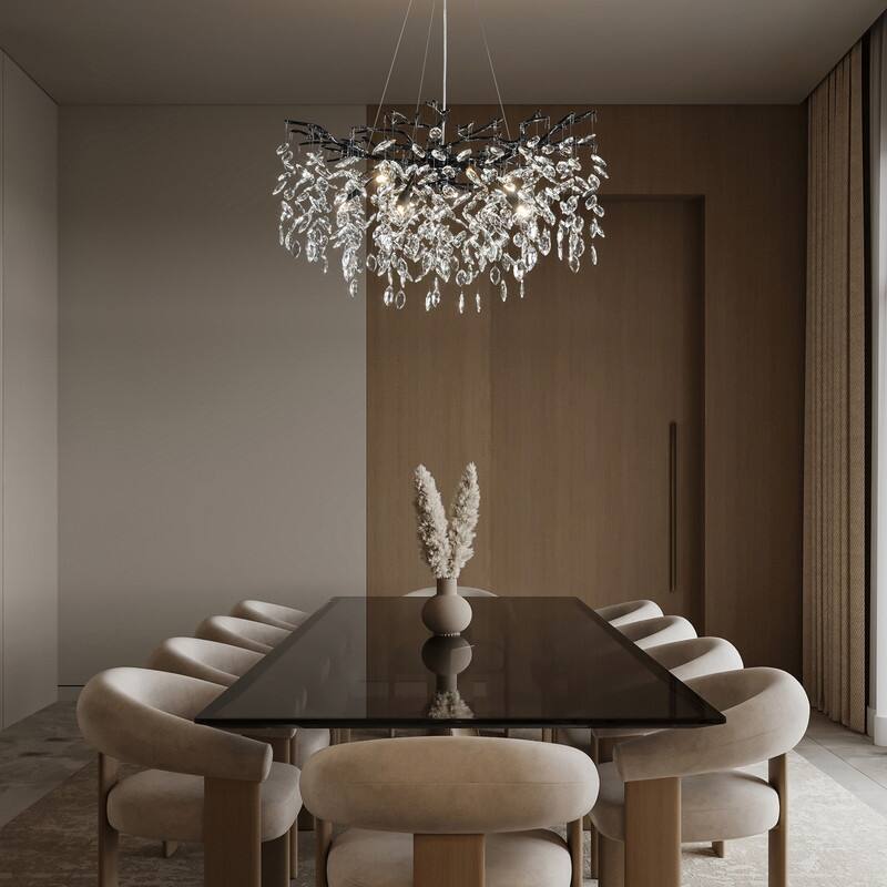 Modern Round Branch Crystal Chandelier, 600-1200mm Diameter, Marquise Cut Crystal Pendant Light
