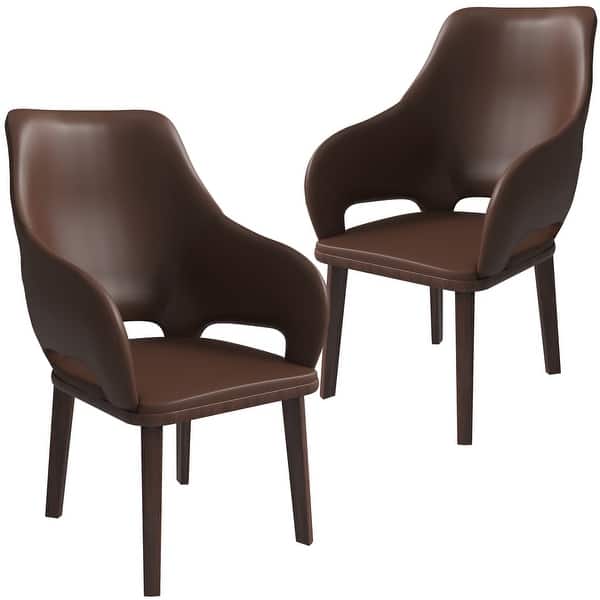 slide 2 of 65, Vivara Set of 2 Leather Dining Chair with Padded Seat - Mid-Century Arm Chair for Home Office Bar & Kitchen Dark Brown