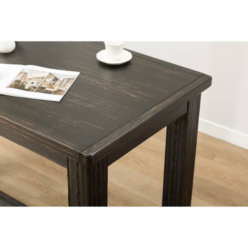 Roundhill Furniture Leviton Antique Black Finished Wood 5-Piece Pub Set, Table with 4 Upholstered Barstools