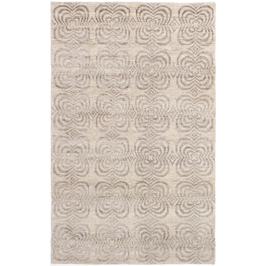 ECARPETGALLERY Hand-knotted La Seda Beige, Olive Silk, Wool Rug - 5'0" x 7'10"
