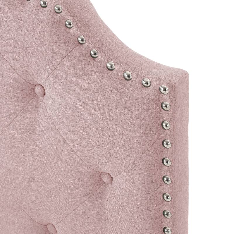 Modern Button Tufted Twin Size Upholstered Headboard with Nailhead Trim and Adjustable Height