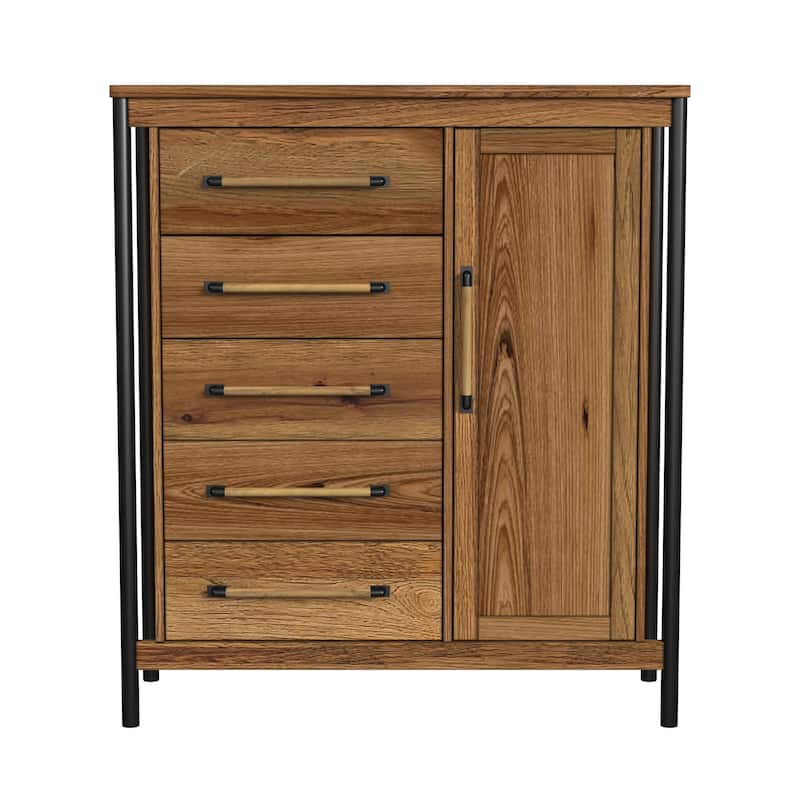 Norcross 5-Drawer Rubberwood Chest, Hickory