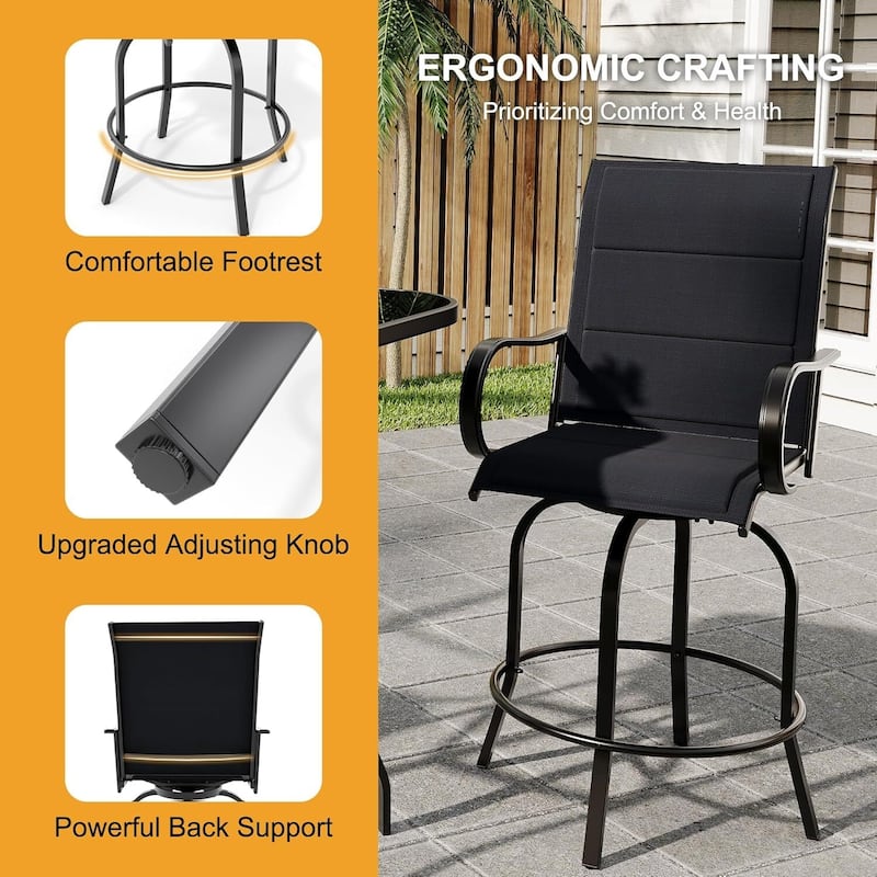 Patio 2 Piece Outdoor Swivel Bar Chairs, Rotating Bar Stools for Deck Lawn Garden Backyard