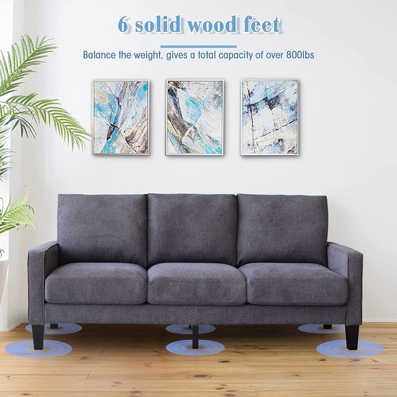 3 Seater Sofa Home, Modern Living Room Furniture Sofa in Dark Grey Fabric