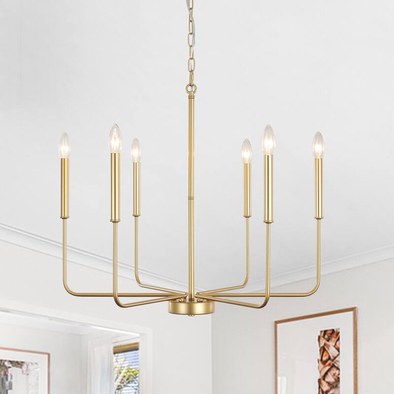6-Light W26.18" x H66.92" Candle Chandelier for Living Room Kitchen Island - Spray-painted Gold