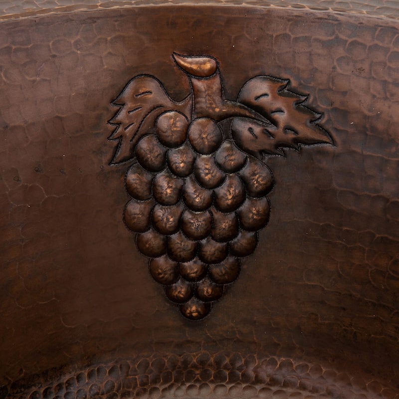 16-in Round Copper Bar Sink w/ Grapes and 2-in Drain Opening (BR16GDB2)