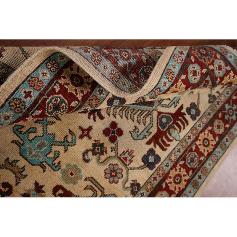 Geometric Kazak Rug Hand-Knotted Oriental Wool Carpet - 3'7" x 4'11"