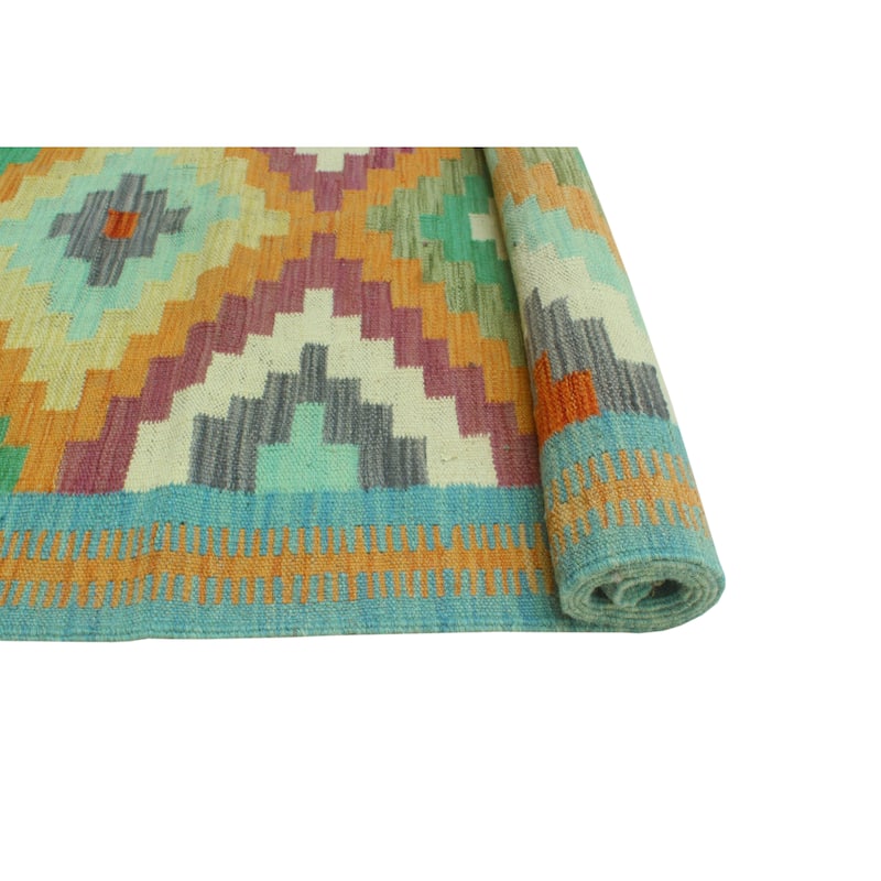 Hand-Woven Sangat Kilim Hamadi Orange/Blue Runner - 2'8" x 9'5"