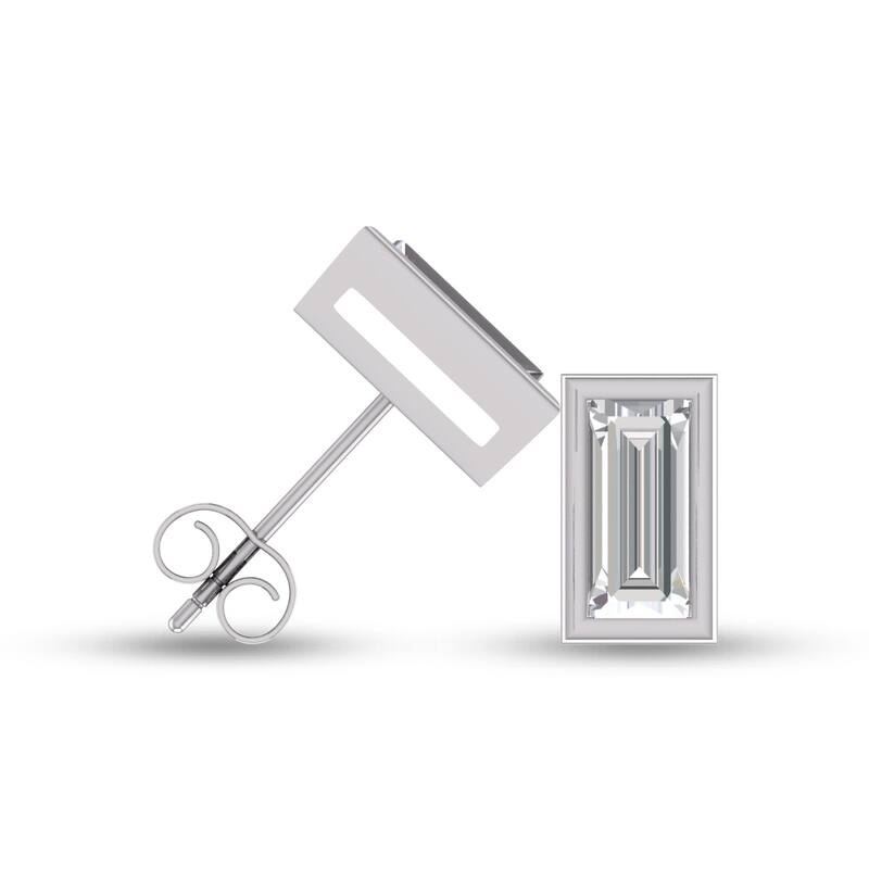 Marquee Lab Grown 1/2 Carat Baguette Bezel Set Diamond Solitaire Earrings in 14K White Gold